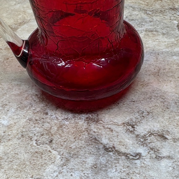 Vintage Pilgrim Glass Pitcher Red Crackle Glass Clear Handle 3 1/2" - Picture 8 of 12